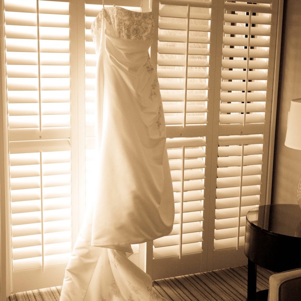 David's Bridal Cream Gown with Embroidery and Beading